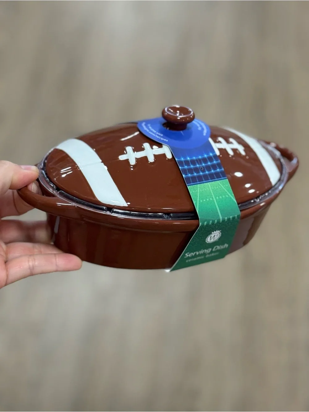 Football-Shaped Ceramic Serving Dish - Brown & White